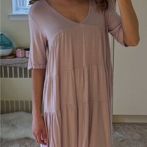 Beige flowy mini dress / soft basic / size S